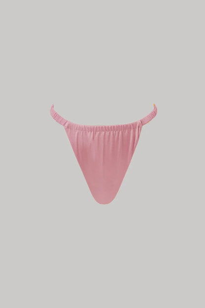 Sofia Bikini Bottoms in Pink Musk with Tunneling Elastic Ruching - Love Salve 