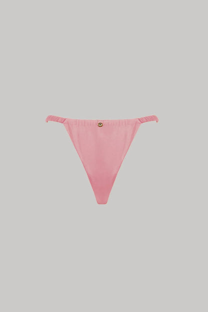 Sofia Bikini Bottoms in Pink Musk with Tunneling Elastic Ruching - Love Salve 