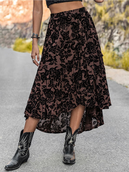 Printed Ruffled Midi Skirt.