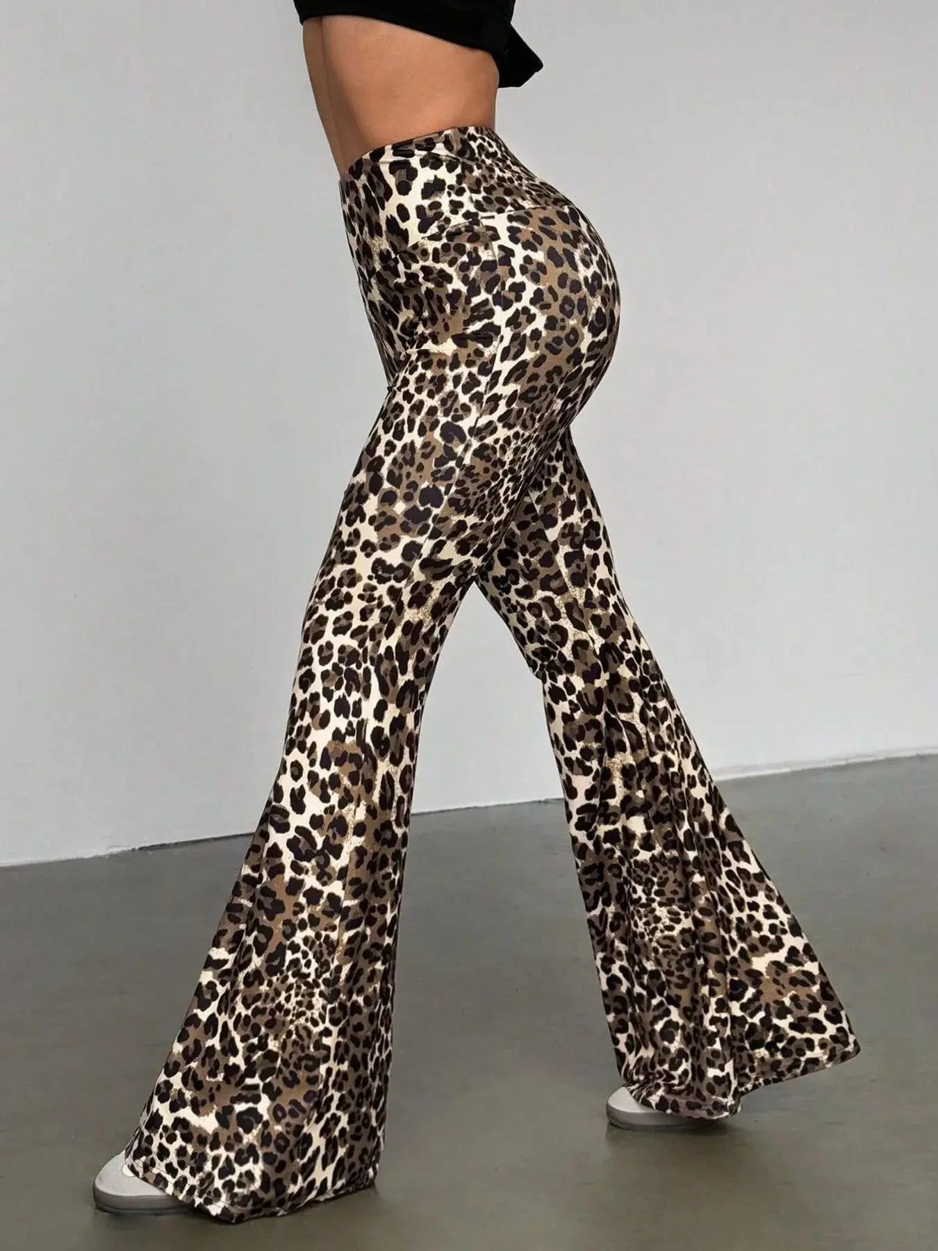 Leopard Print High Waist Flare Pants For Women With Stretch Simply Love
