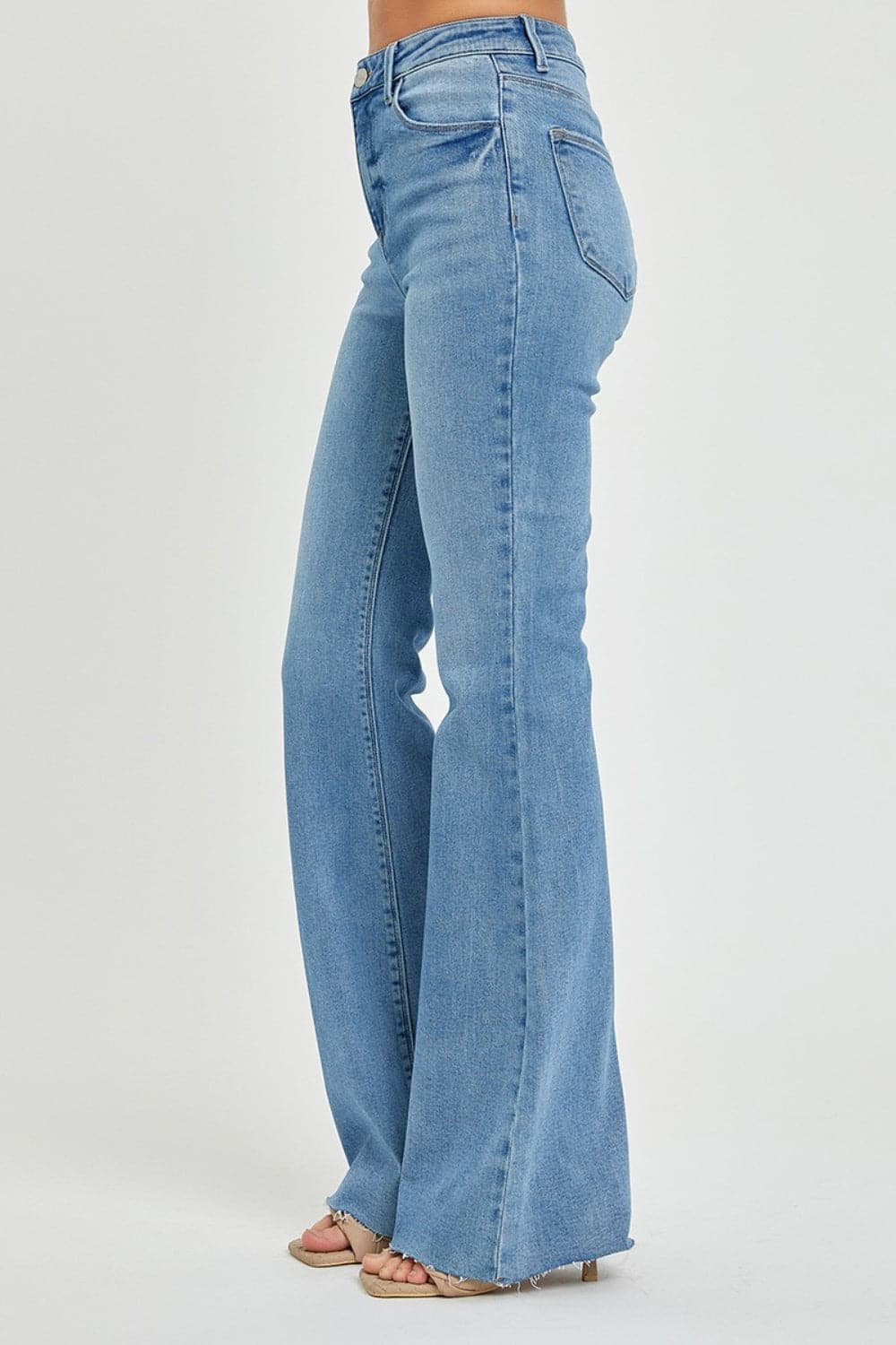 RISEN Full Size High Rise Raw Cut Hem Bootcut Jeans.