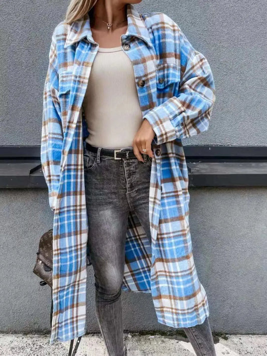 Plaid Button Up Longline Shacket Simply Love