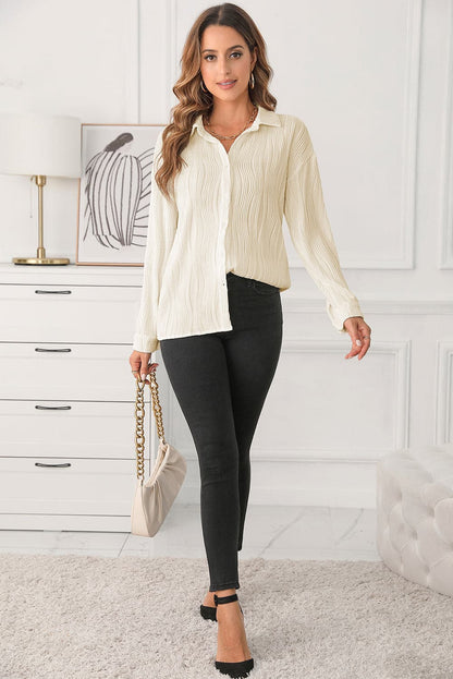 Textured Collared Neck Long Sleeve Shirt.