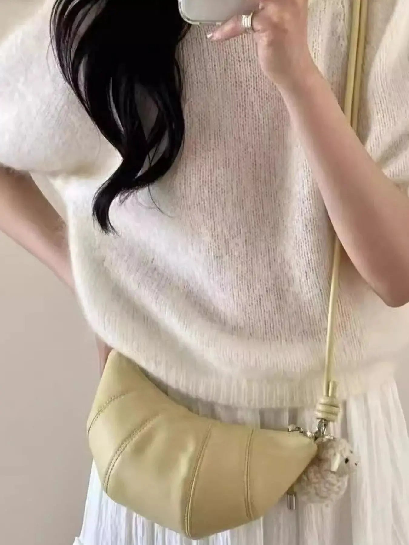 Croissant Shaped Mini Crossbody Bag PU Leather Imported Simply Love