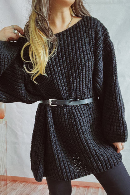 Boat Neck Dropped Shoulder Mini Sweater Dress.