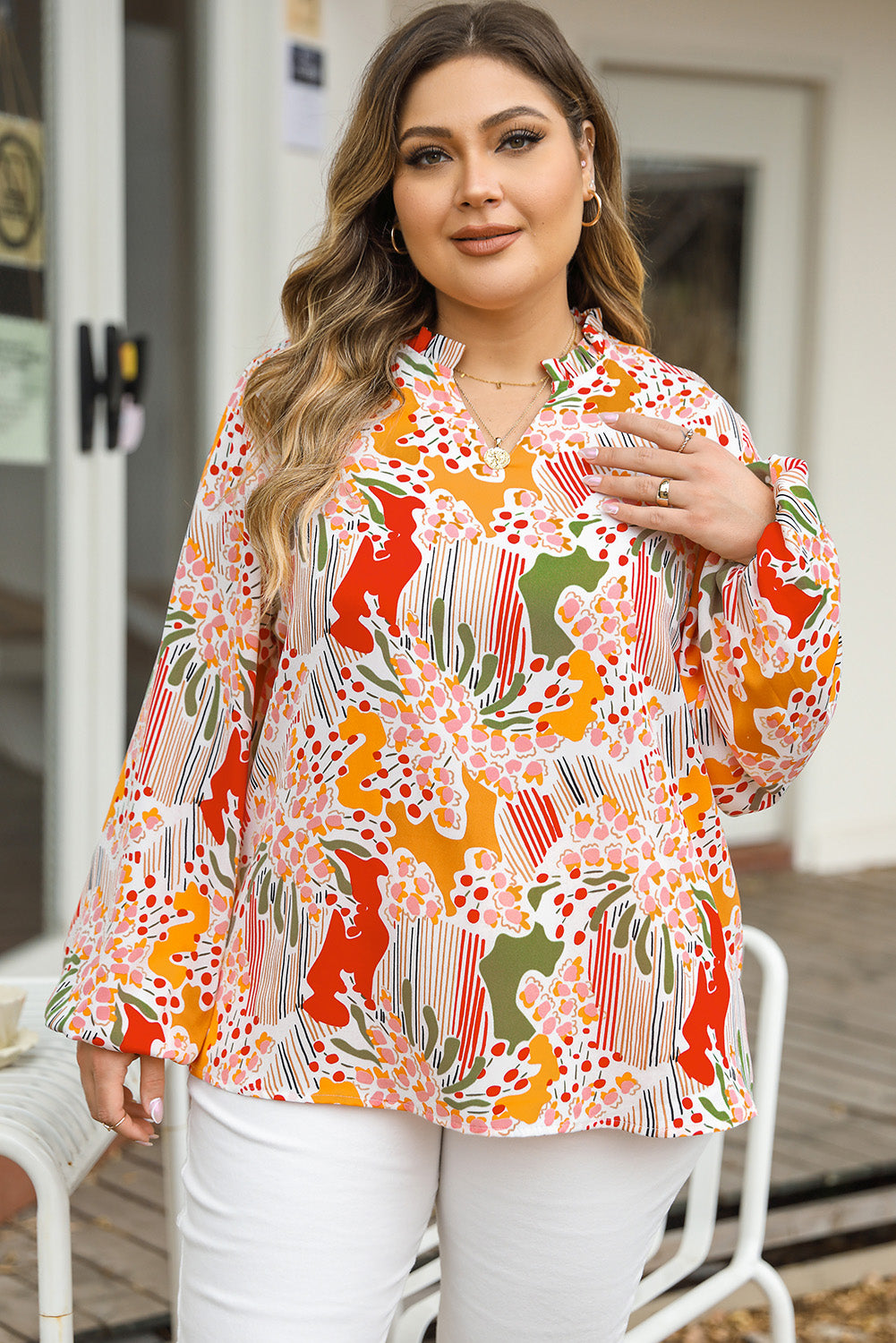 Floral abstract plus size blouse