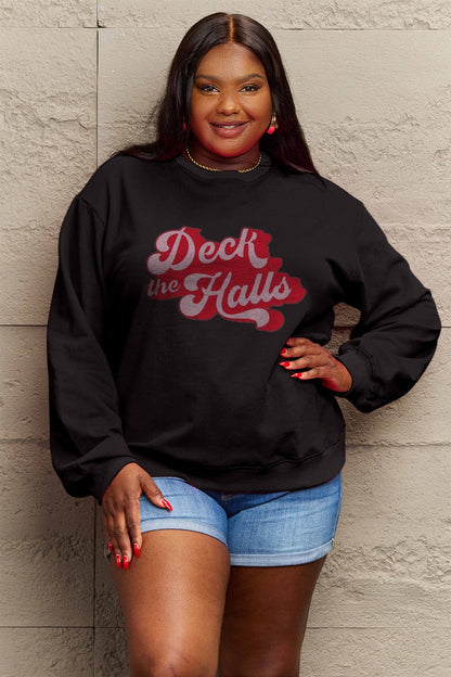 Simply Love Full Size DECK THE HALLS Graphic Sweatshirt.