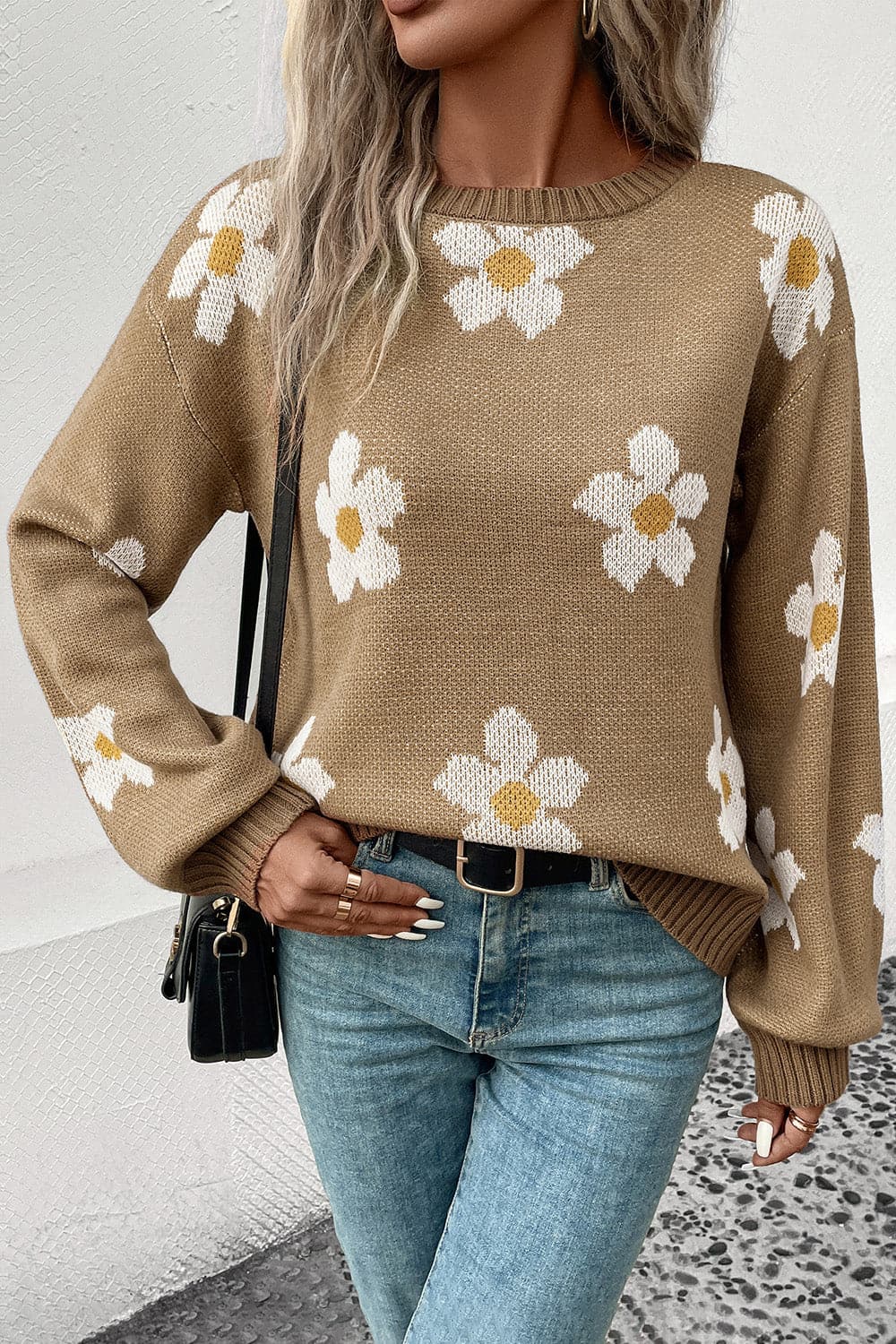 Floral Dropped Shoulder Sweater.