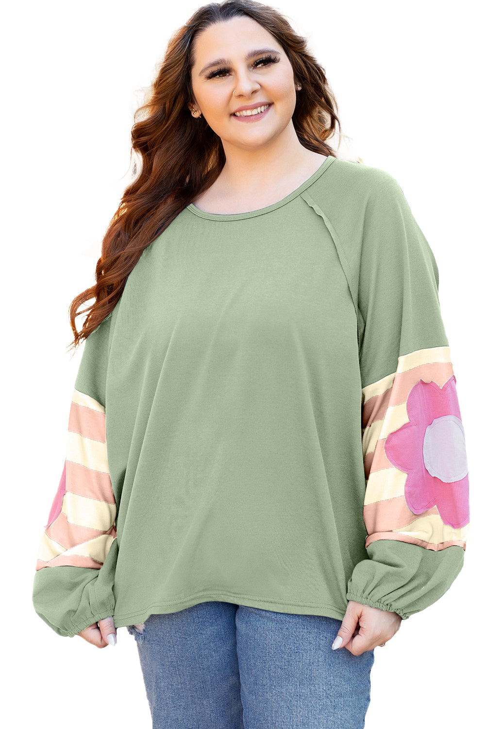 Floral oversized top in smoke green