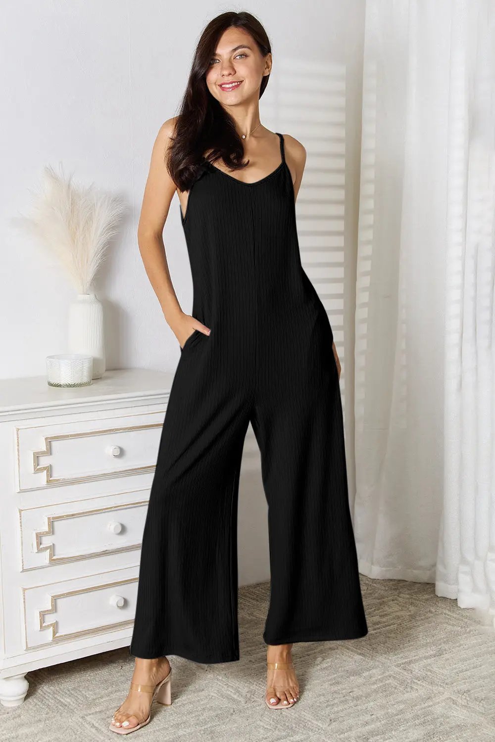 Basic Bae Full Size Spaghetti Strap V-Neck Jumpsuit - Love Salve