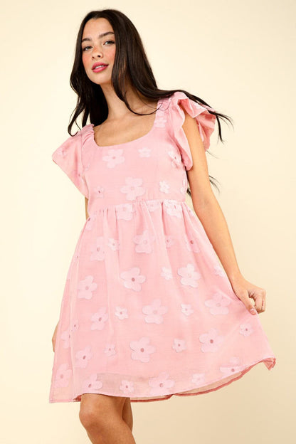 VERY J Flower Embroidered Organza Mini Dress.