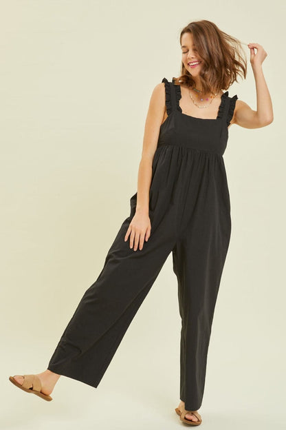 HEYSON Full Size Ruffled Strap Back Tie Wide Leg Jumpsuit.