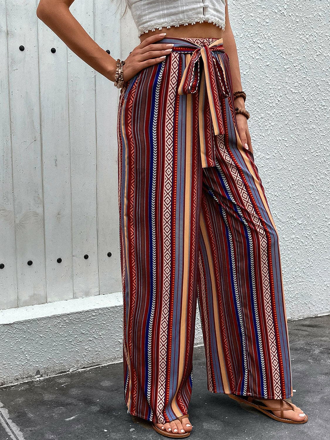 Tied Geometric Wide Leg Pants.