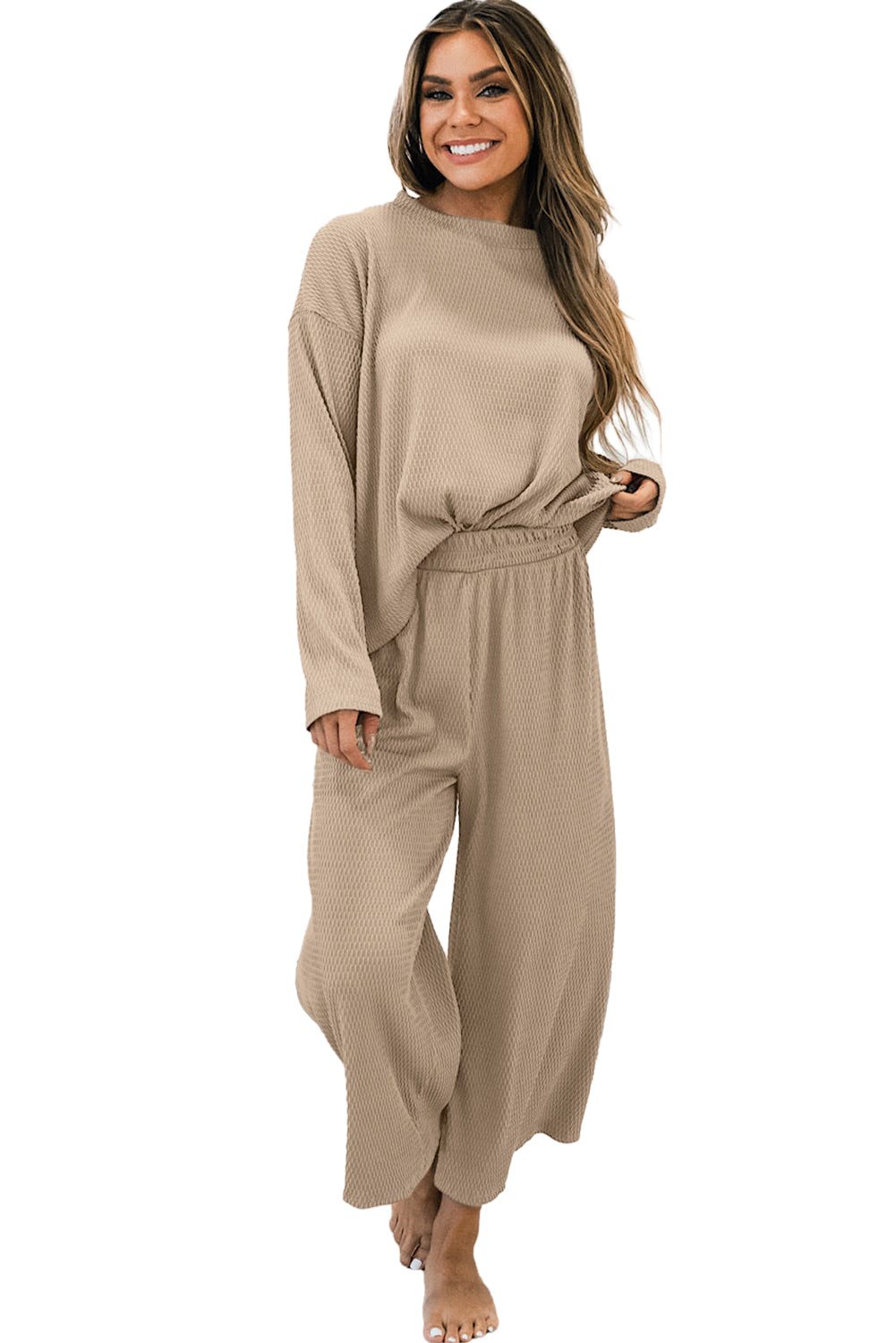 Chic smoke gray oversized pullover and pants ensemble