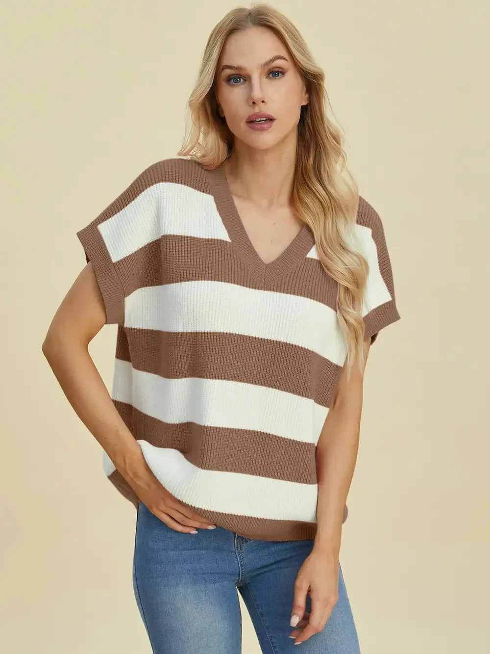 Double Take: Striped V-Neck Sweater - Love Salve