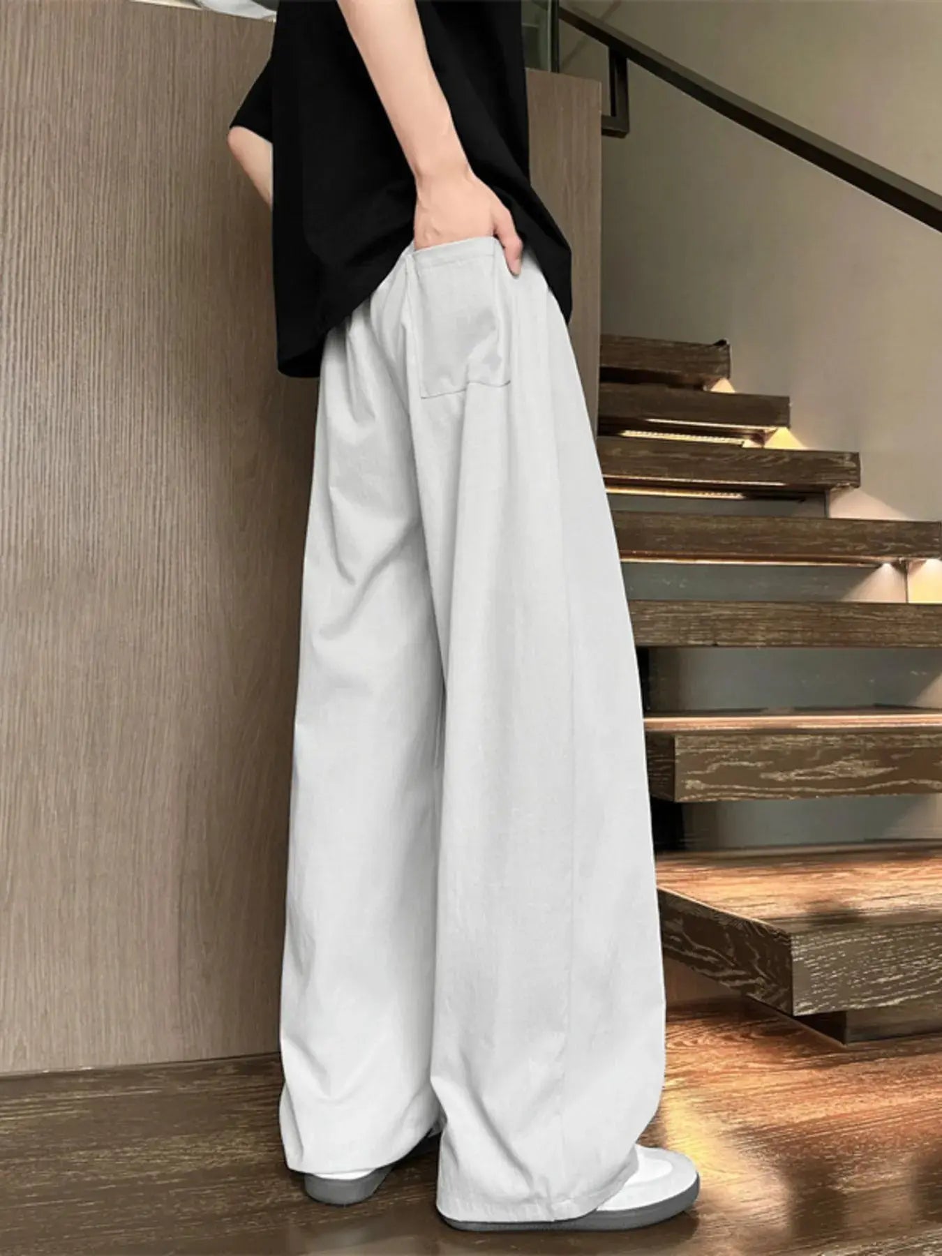 Men's Full Size Wide Leg Pleated Drawstring Casual Pants Plus Size Simply Love