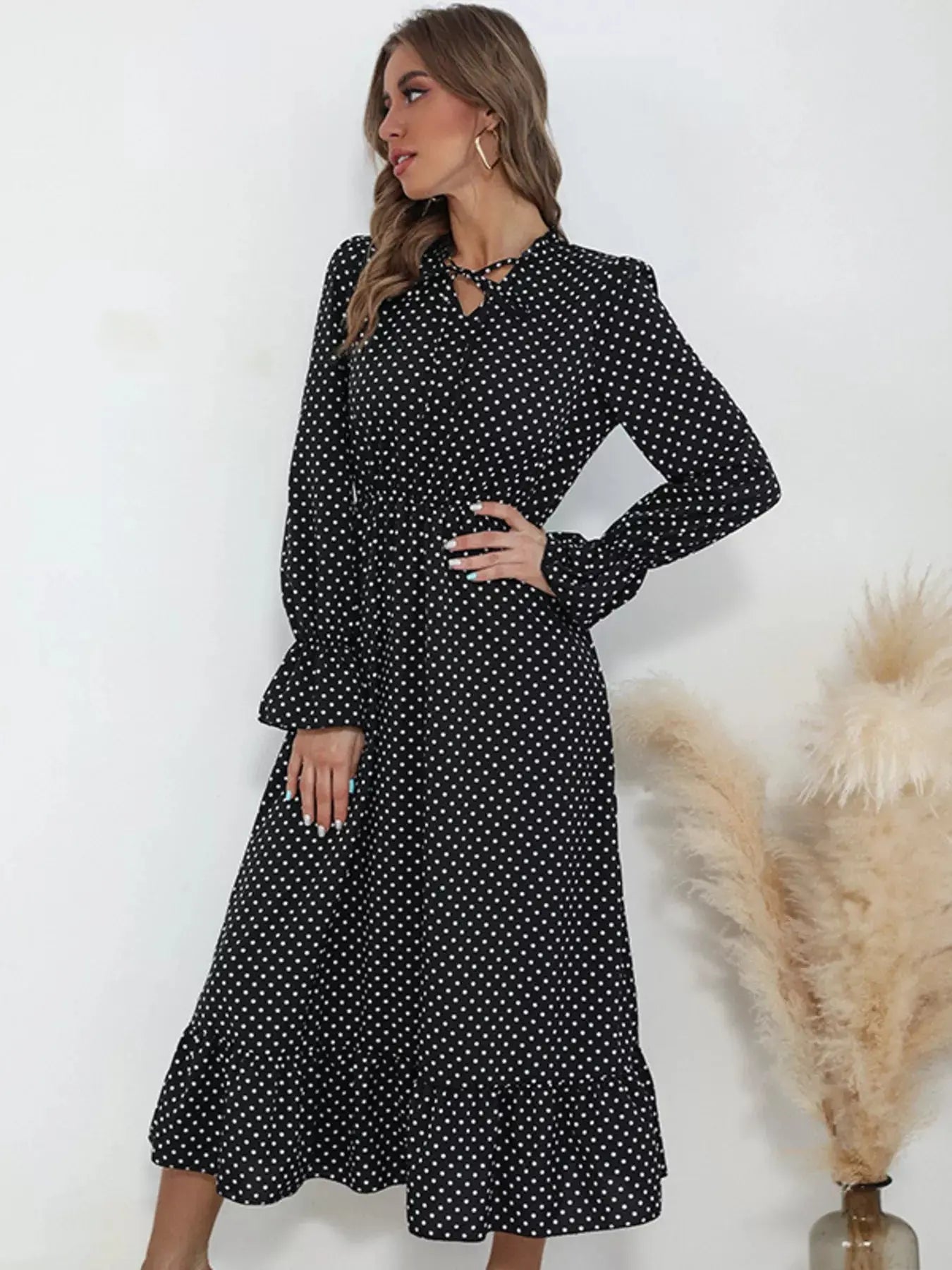 Polka Dot Ruffle Hem Midi Dress Simply Love