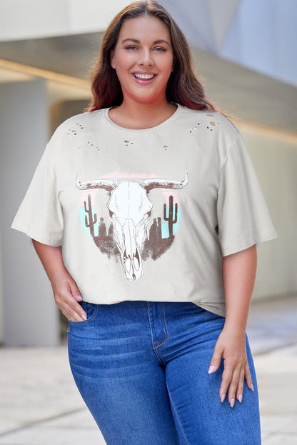 Plus Size Animal Graphic Distressed Tee Shirt.