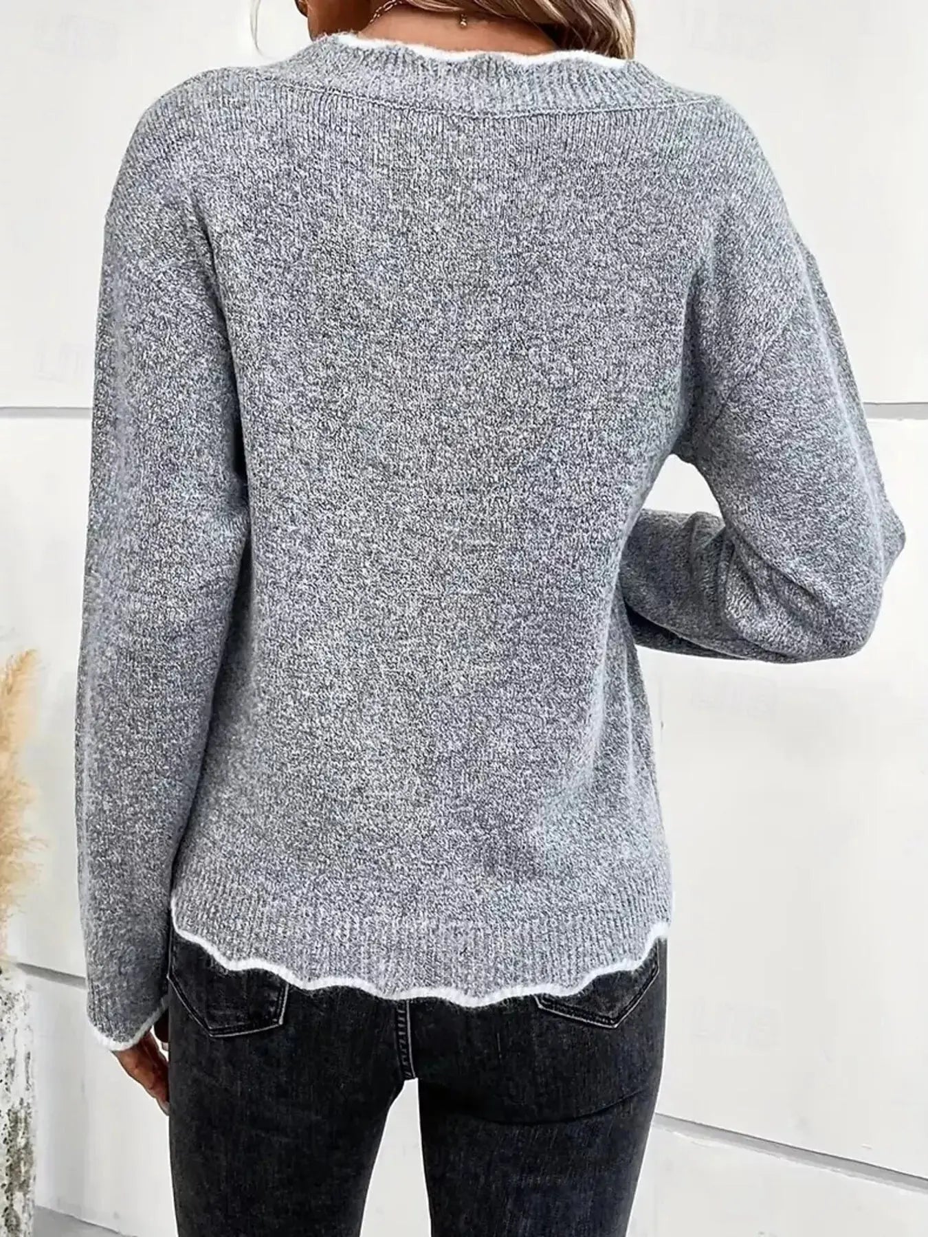 Contrast Trim V-Neck Sweater Simply Love