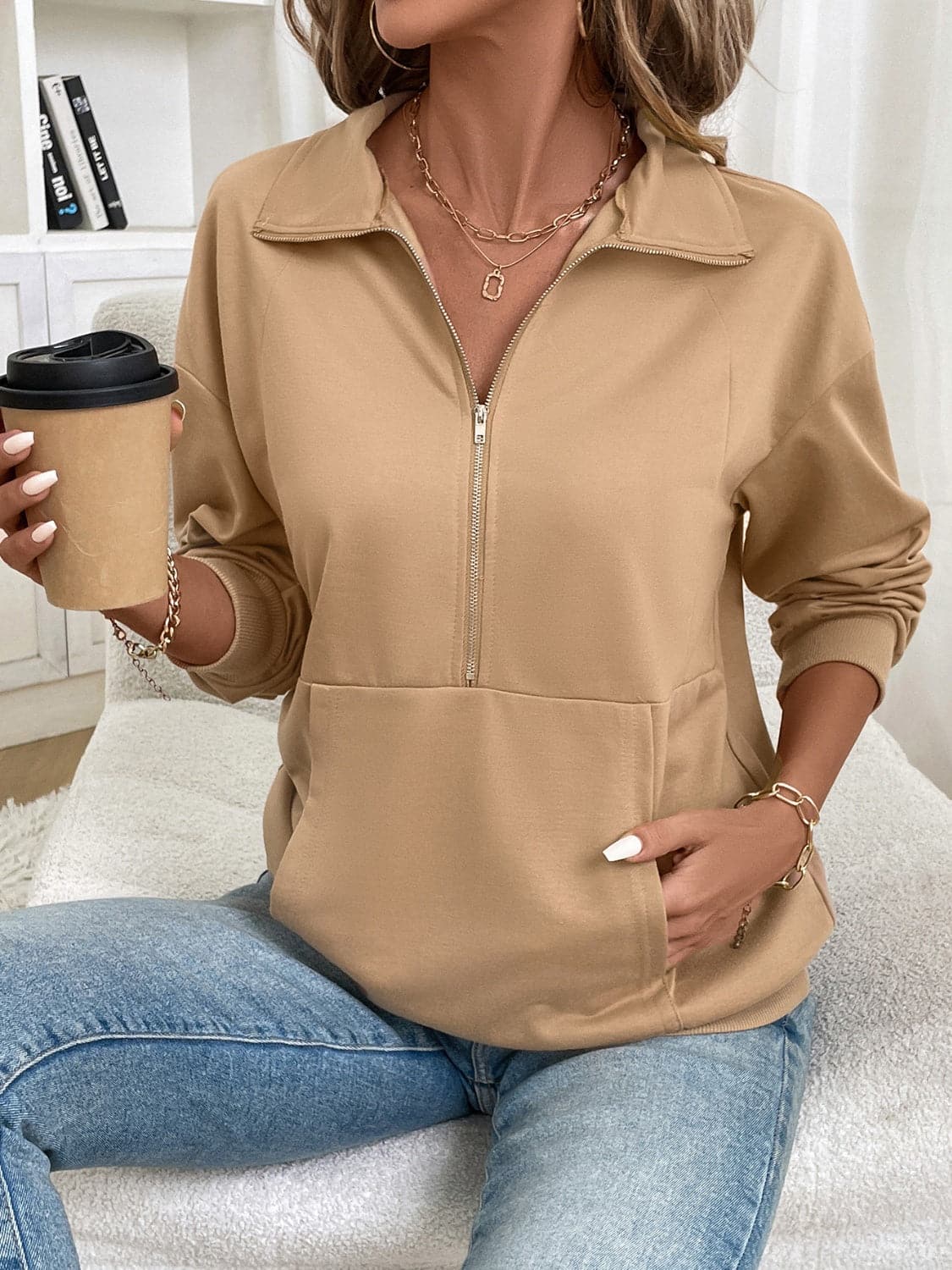 Cozy half zip sweatshirt with pocket