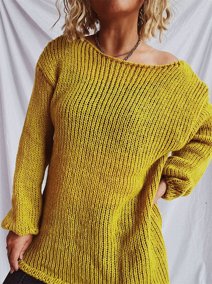 Chic dropped shoulder boat neck sweater