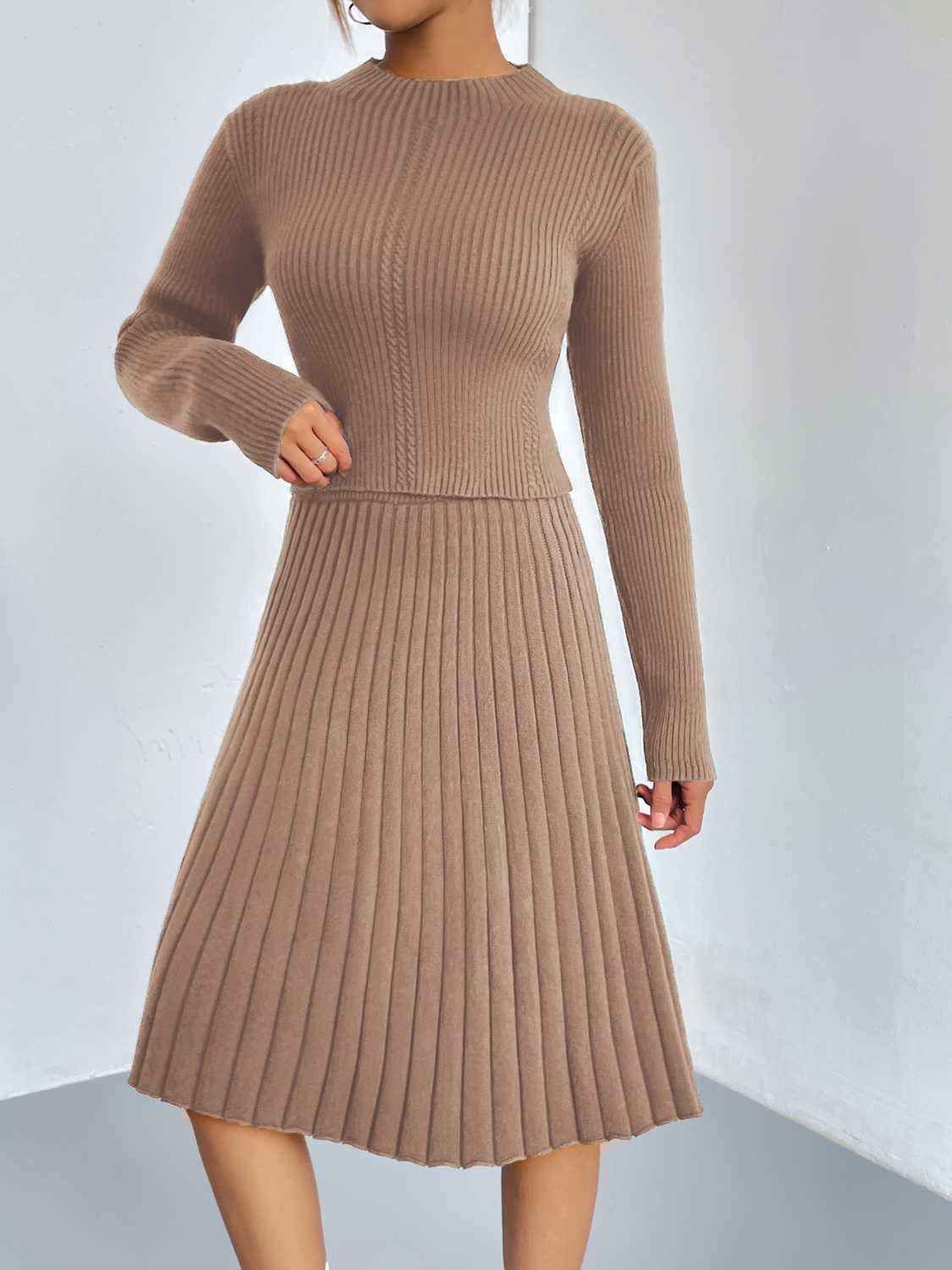 Rib-Knit Sweater and Skirt Set.