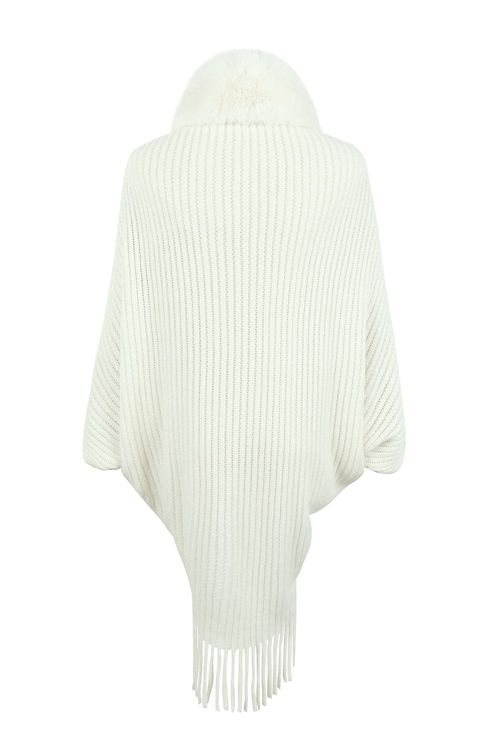 Fringe Detail Long Sleeve Ribbed Poncho.