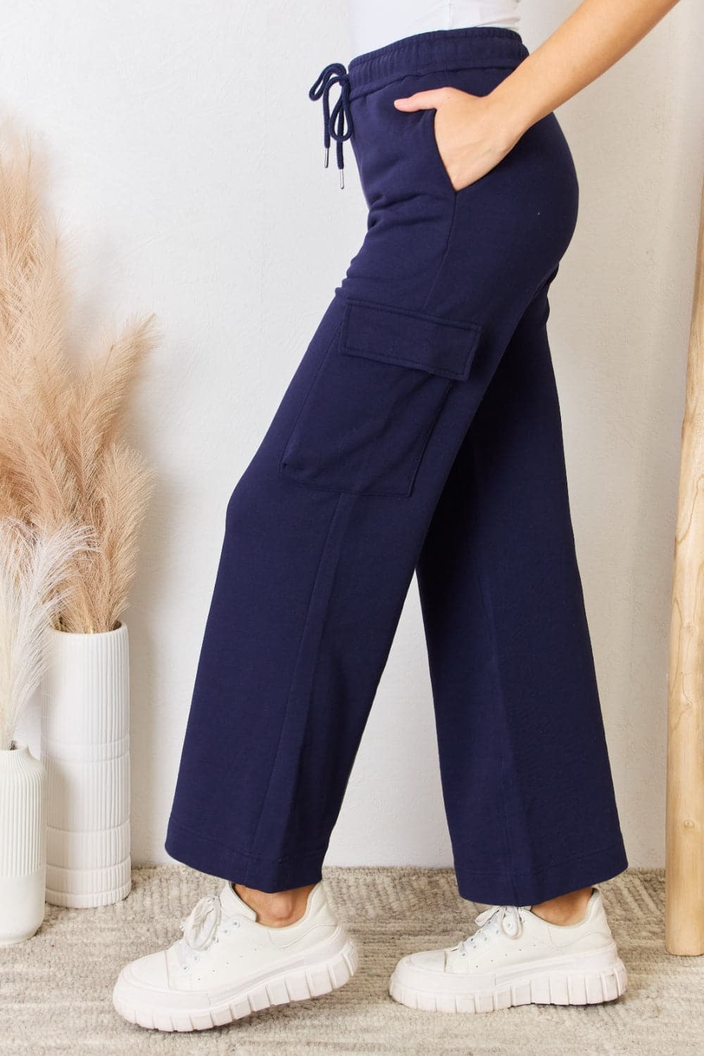 RISEN Drawstring Relaxed Cargo Wide Leg Pants.