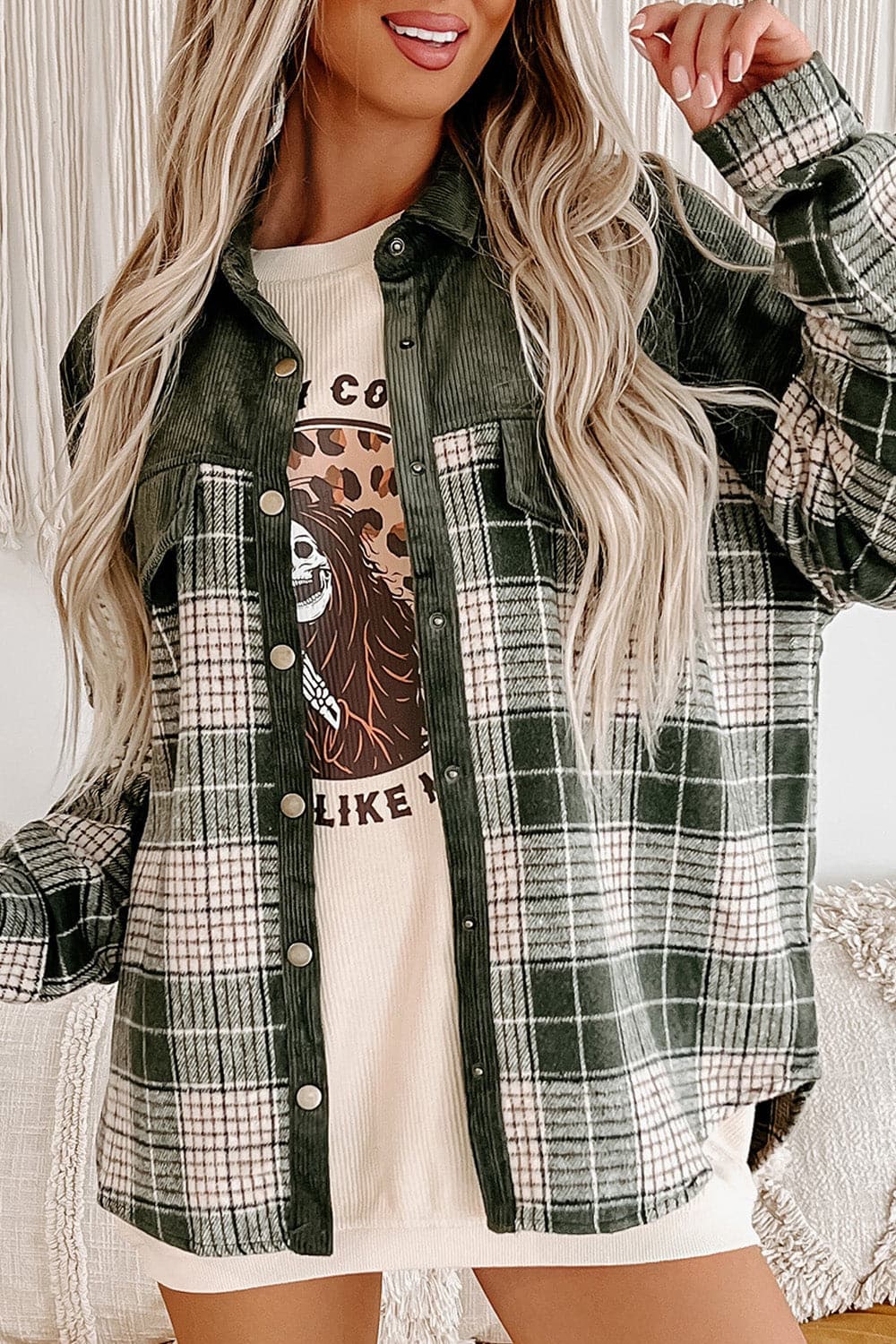 Plaid Button Up Long Sleeve Jacket.