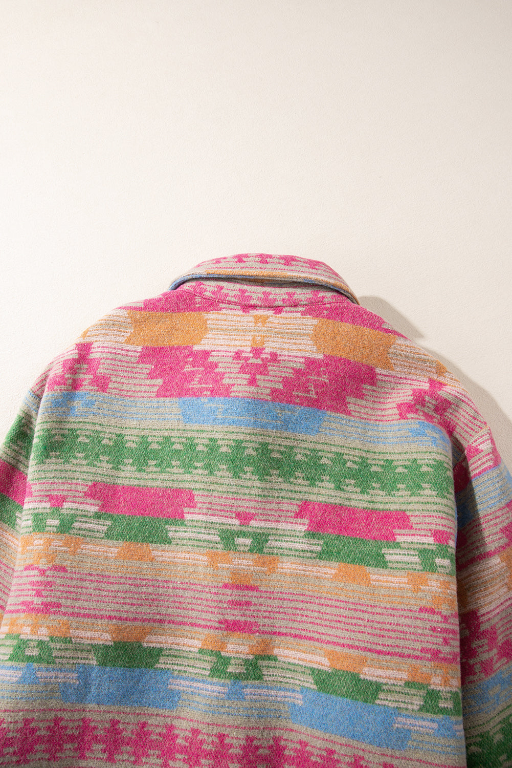 Chic pink plus size shacket with Aztec print and flap pockets