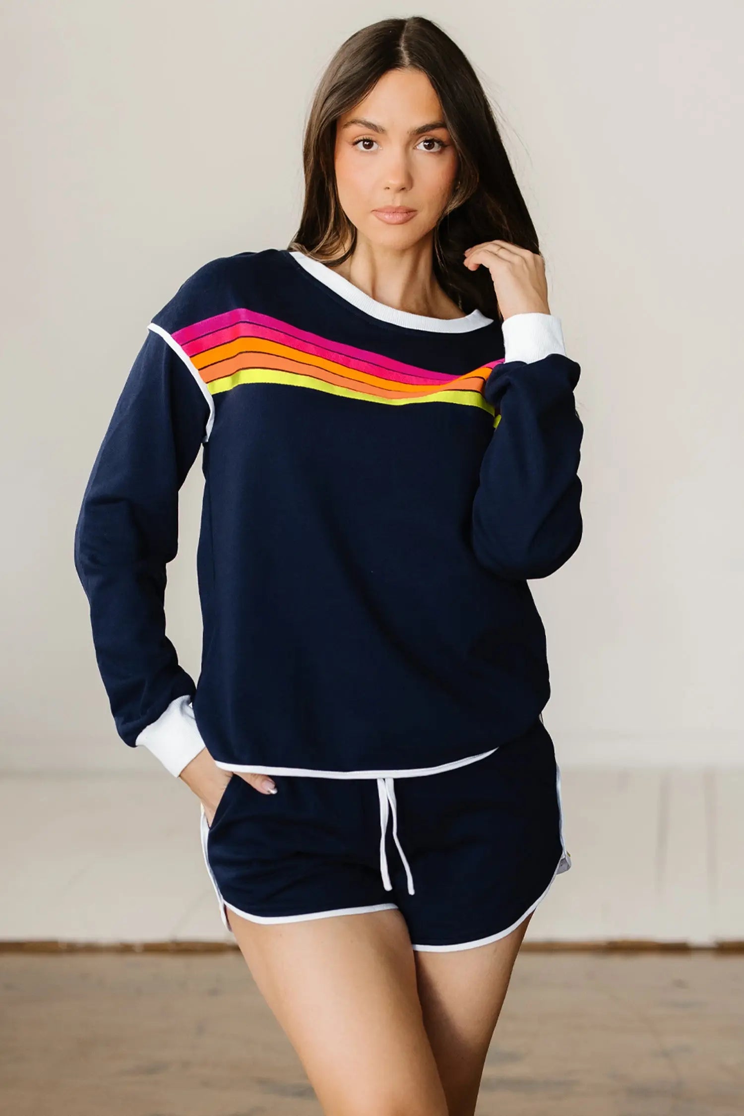 Dear-Lover Striped Varsity Set Women's Loungewear Pullover & Shorts - Casual Fall Style Dear-Lover Dropshipping