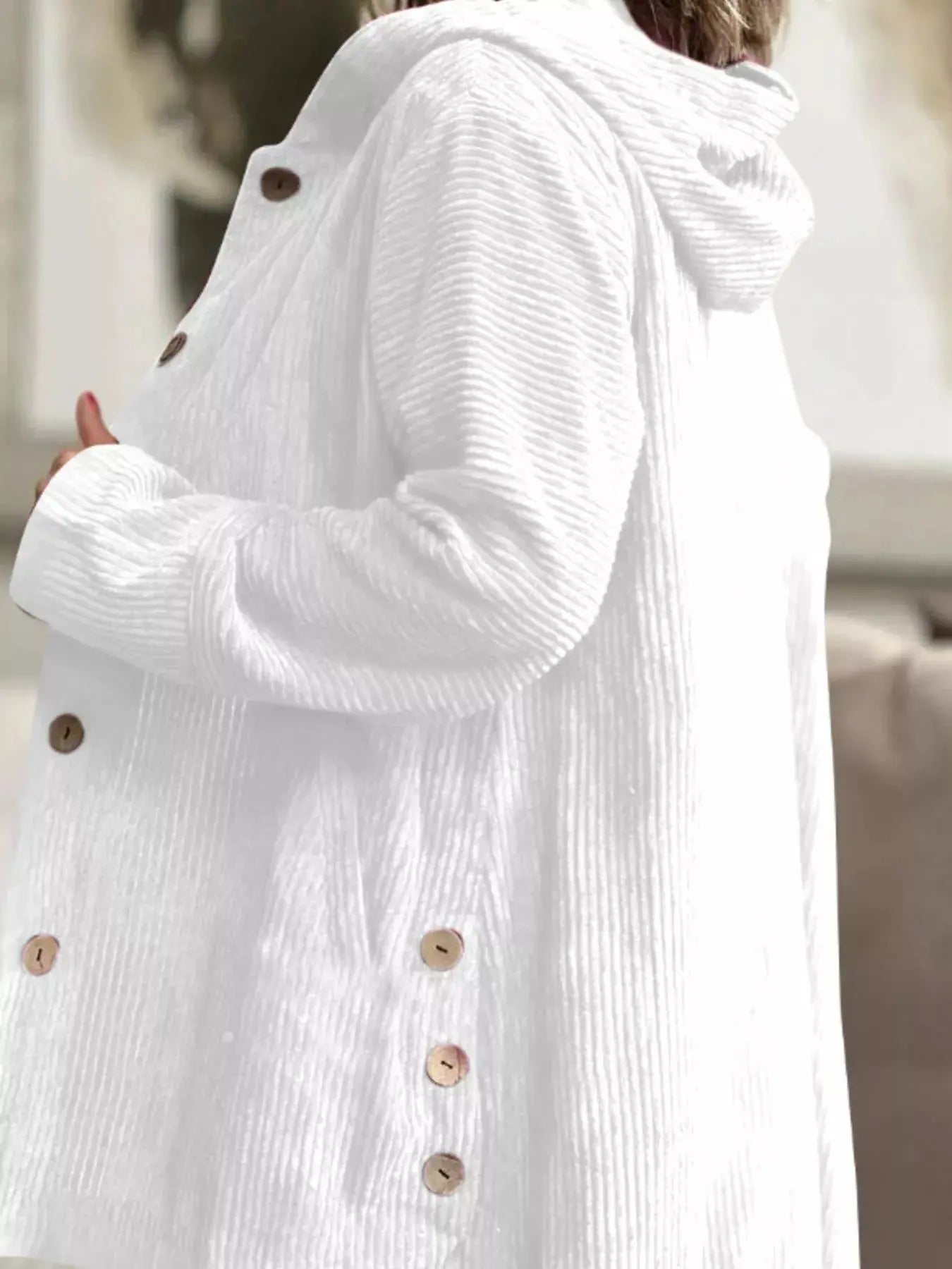 Full Size Corduroy Button Up Hooded Jacket Plus Size Simply Love