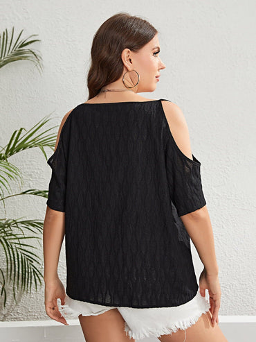 Plus Size Boat Neck Cold-Shoulder Blouse.