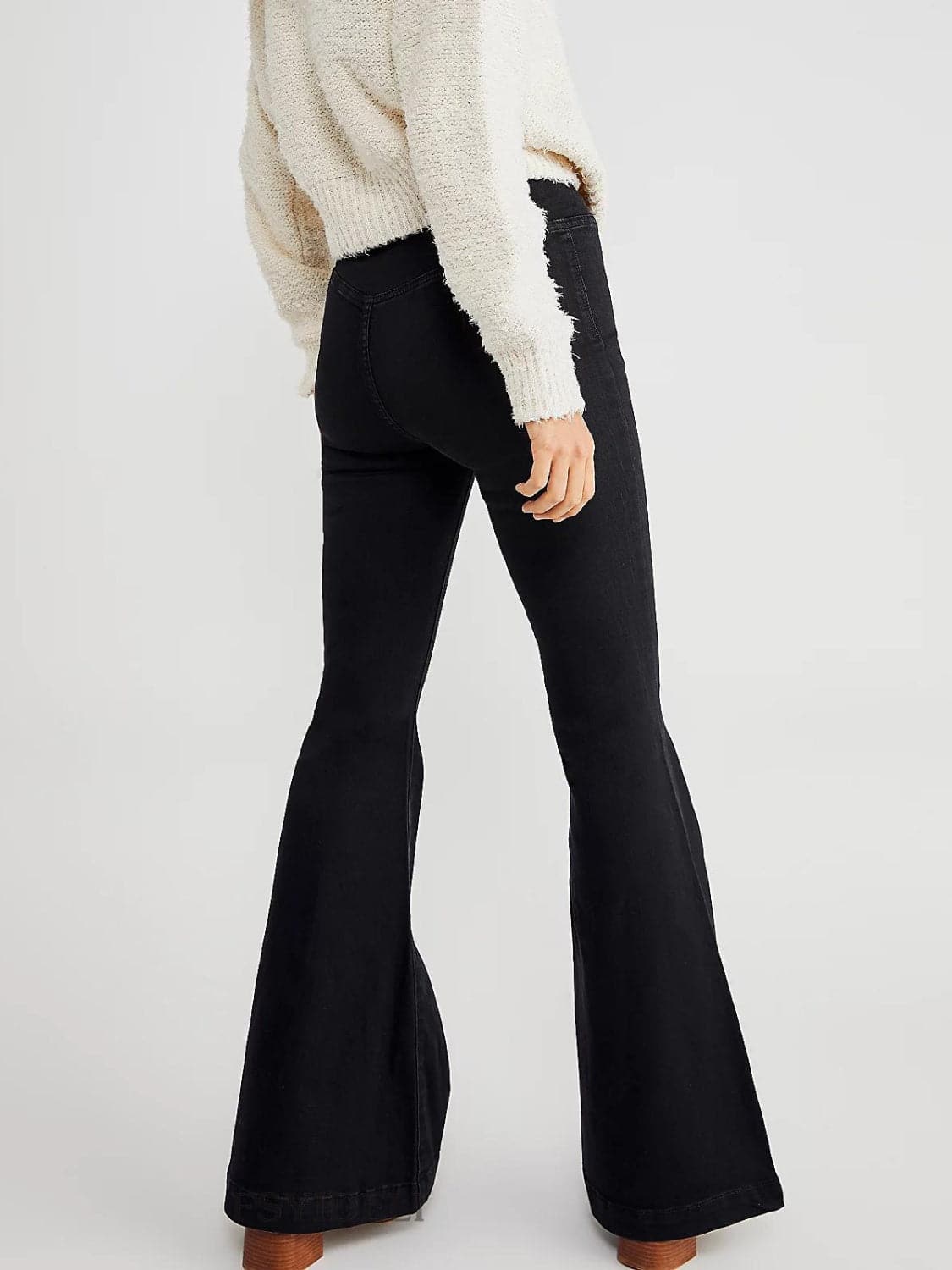 Asymmetrical waist flare denim