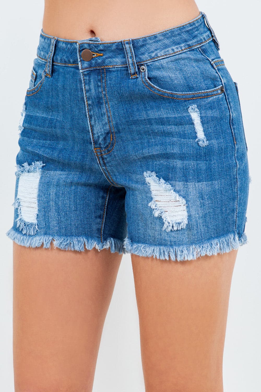 American Bazi High Waist Distressed Frayed Denim Shorts.