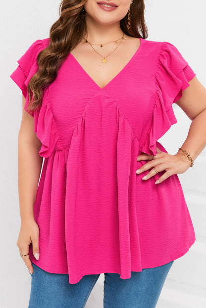 Chic plus size ruffle v-neck tunic with tie-back detail