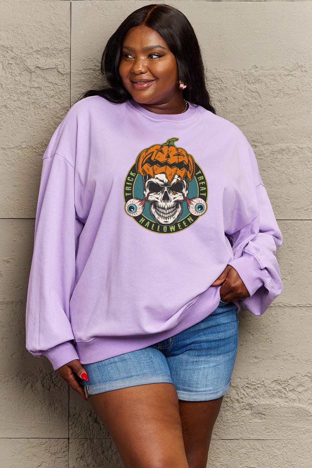 Simply Love Full Size Skull Graphic Sweatshirt.