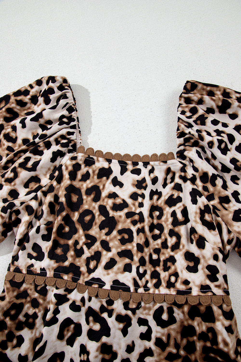 Brown Leopard Print Puff Sleeve Ricrac Maxi Dress Divine Design4U