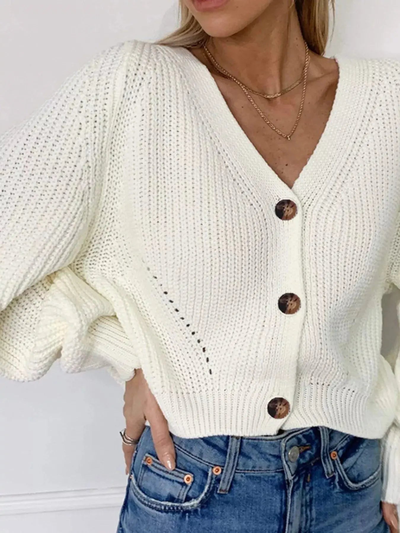 Full Size Chunky Knit Button-Down Cardigan Plus Size Simply Love
