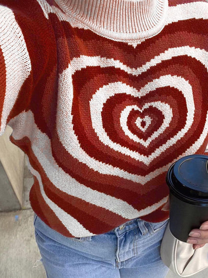 Heart Mock Neck Long Sleeve Sweater.