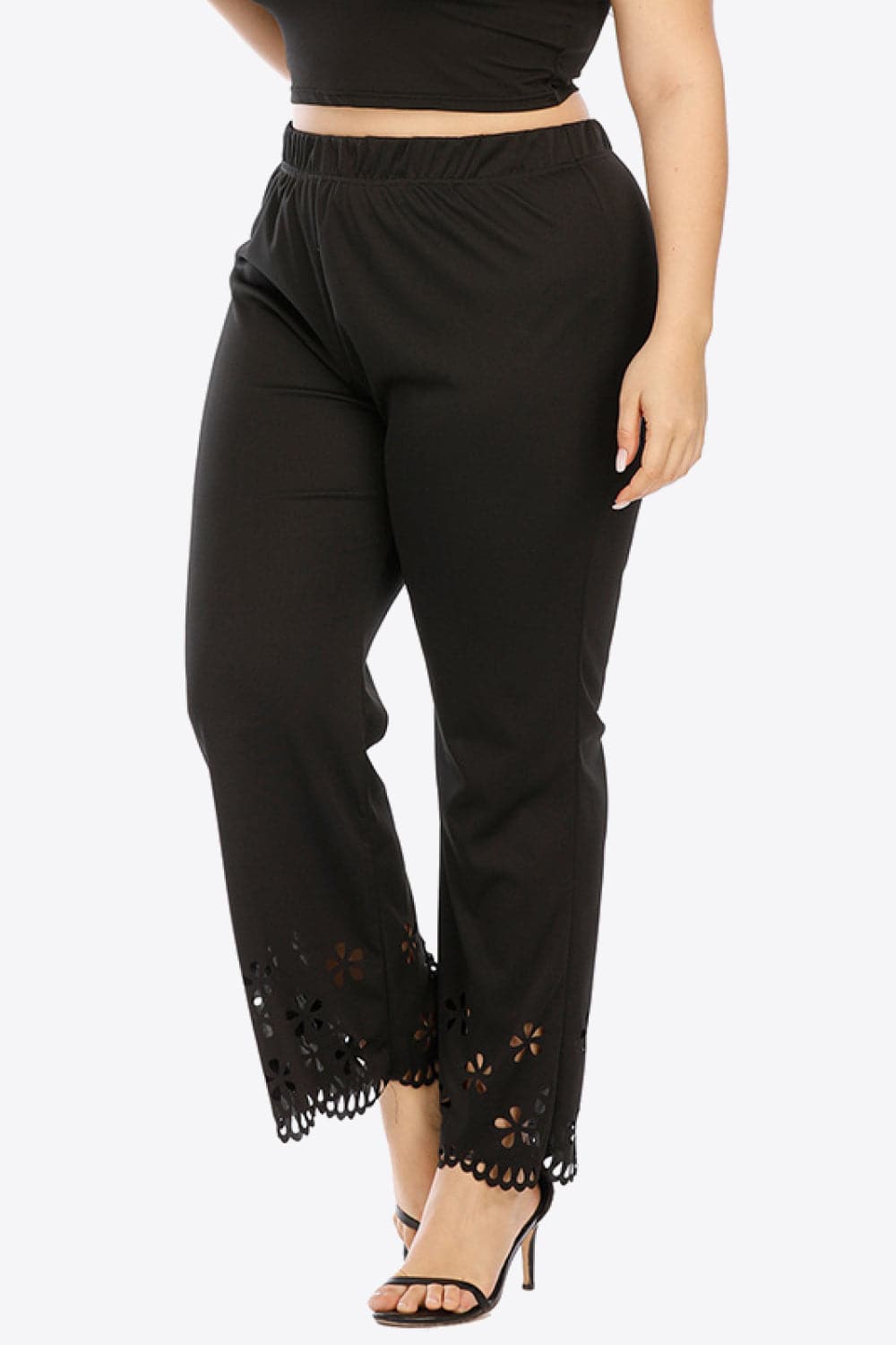 Plus Size Openwork Elastic Waist Pants.