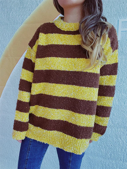 Cozy striped long sleeve pullover sweater