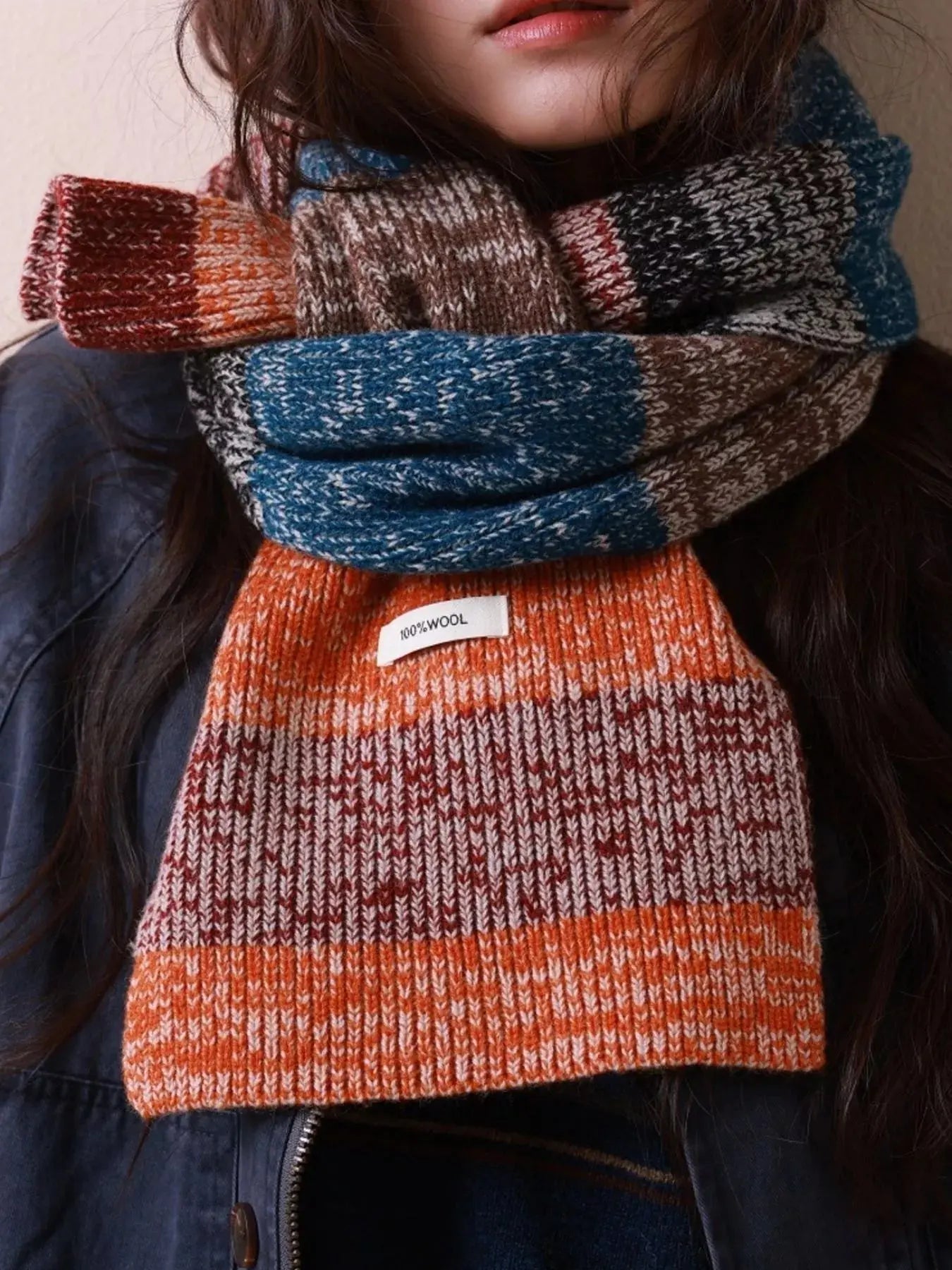 100% Wool Color Block Knitted Scarf Simply Love