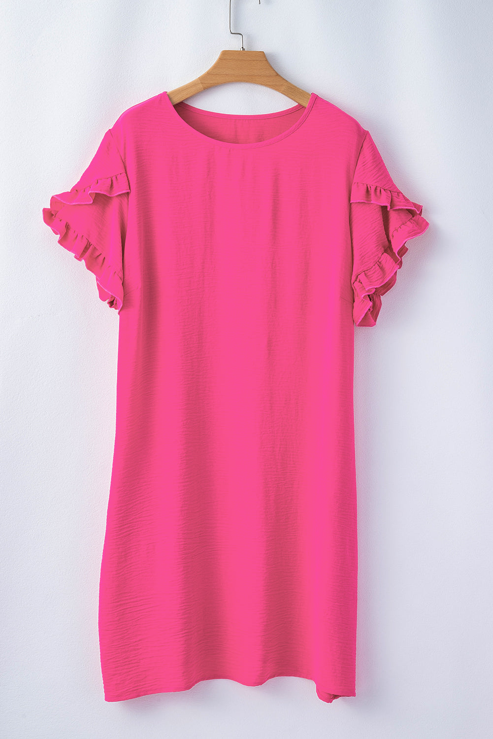 Strawberry pink ruffled sleeve shift dress for plus sizes