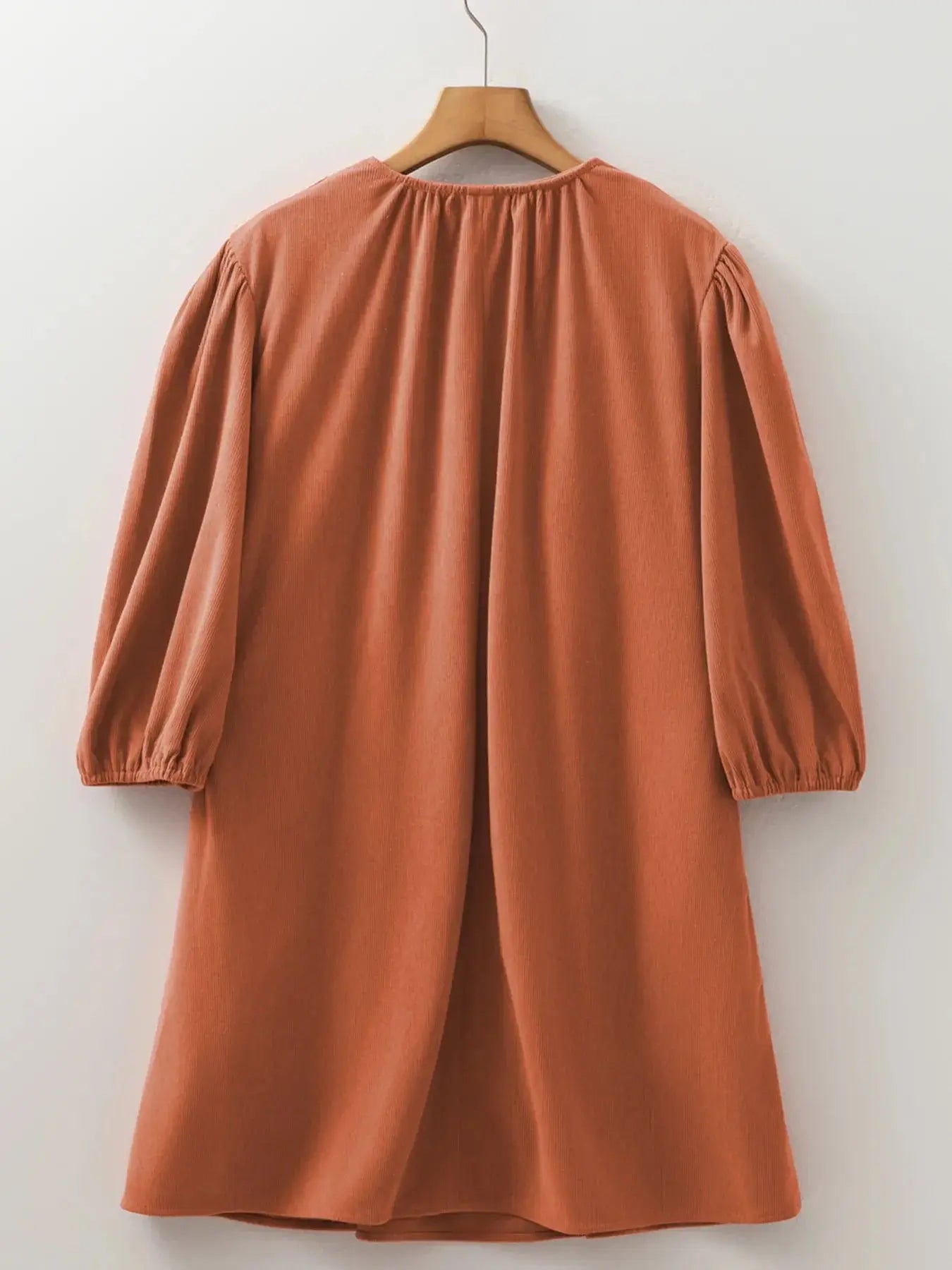 Split Neck Scallop Detail Corduroy Mini Dress Simply Love