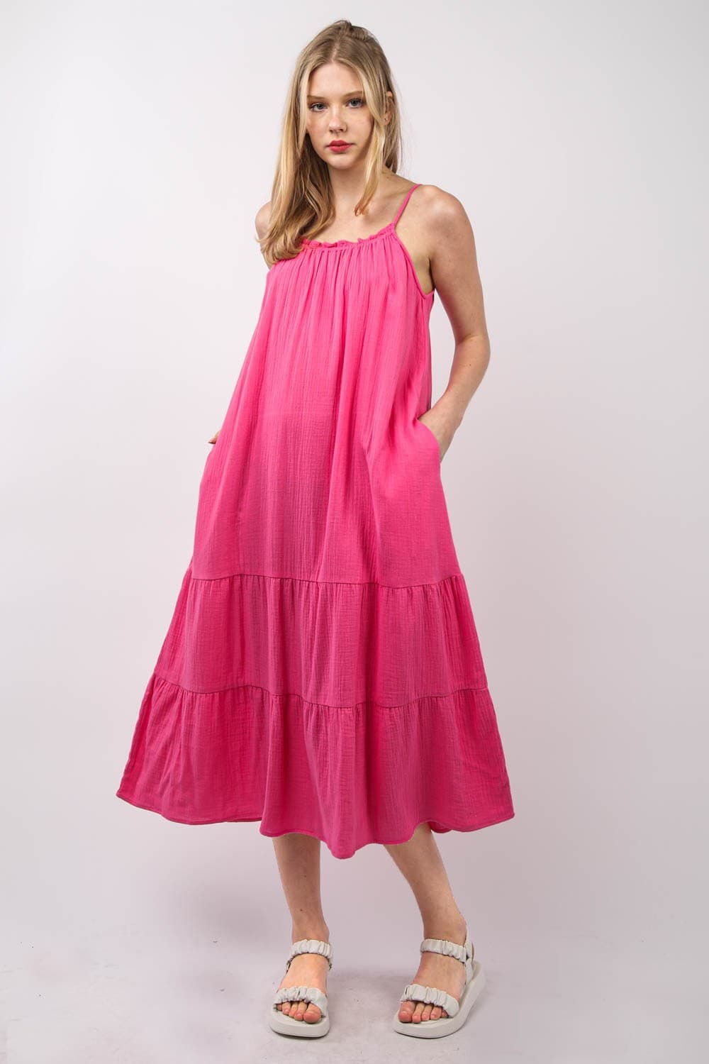 VERY J Ruffled A-Line Midi Cami Dress.