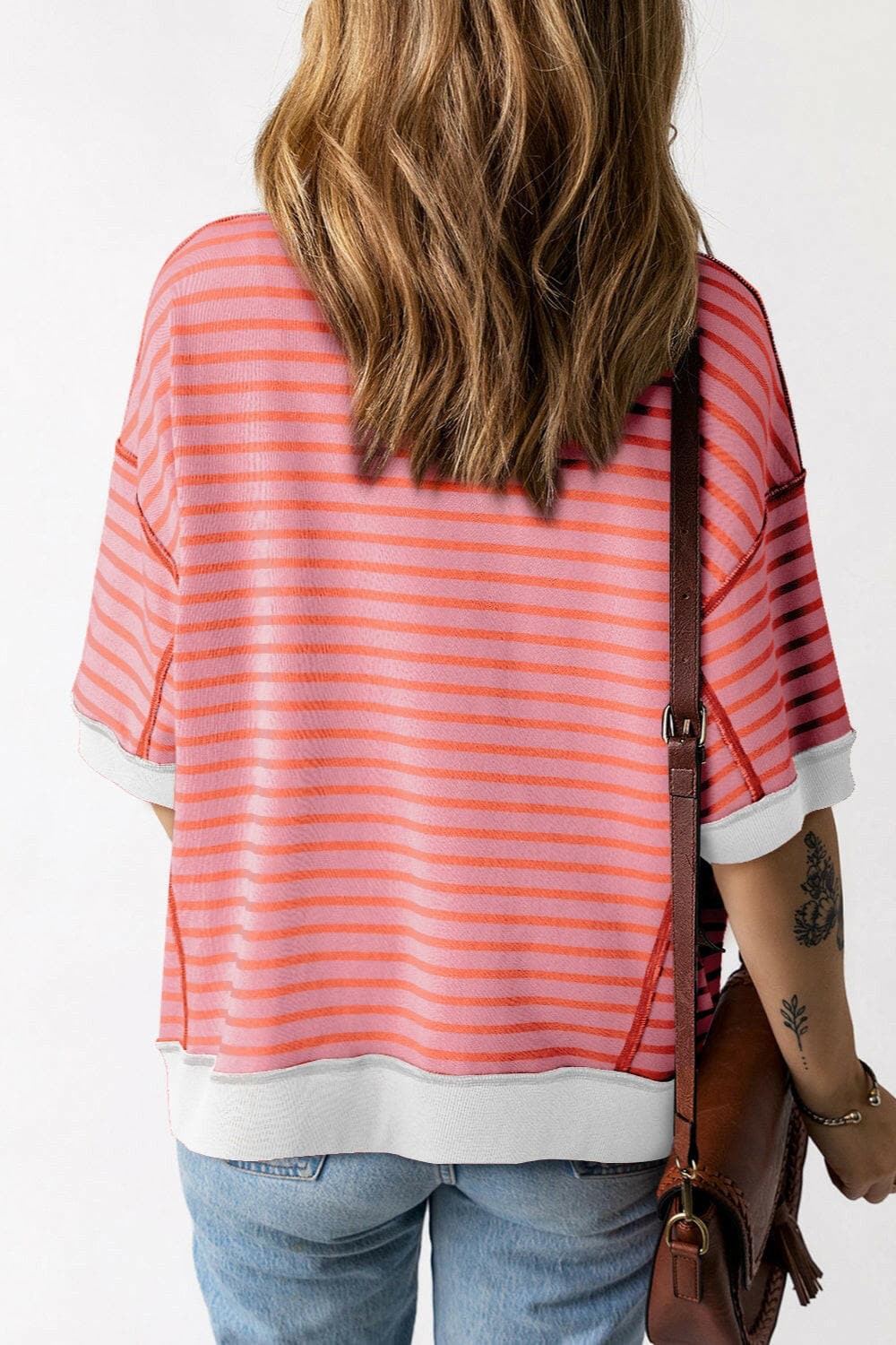 Striped Round Neck Half Sleeve T-Shirt.