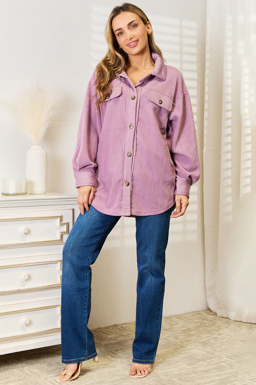 Heimish Cozy Girl Full Size Button Down Shacket.