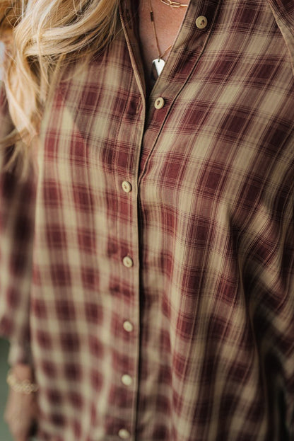 Red Plaid Ruffled Long Sleeve Patchwork Shirt Dress