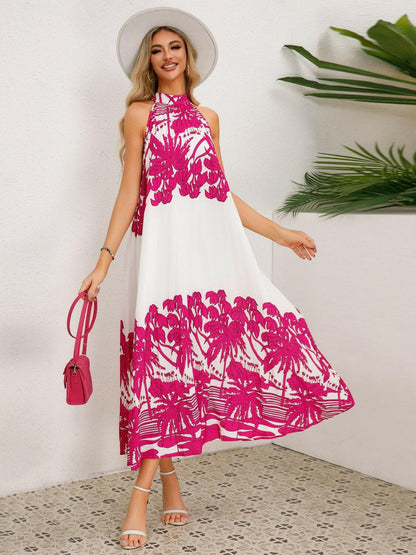 Tied Printed Sleeveless Midi Dress.